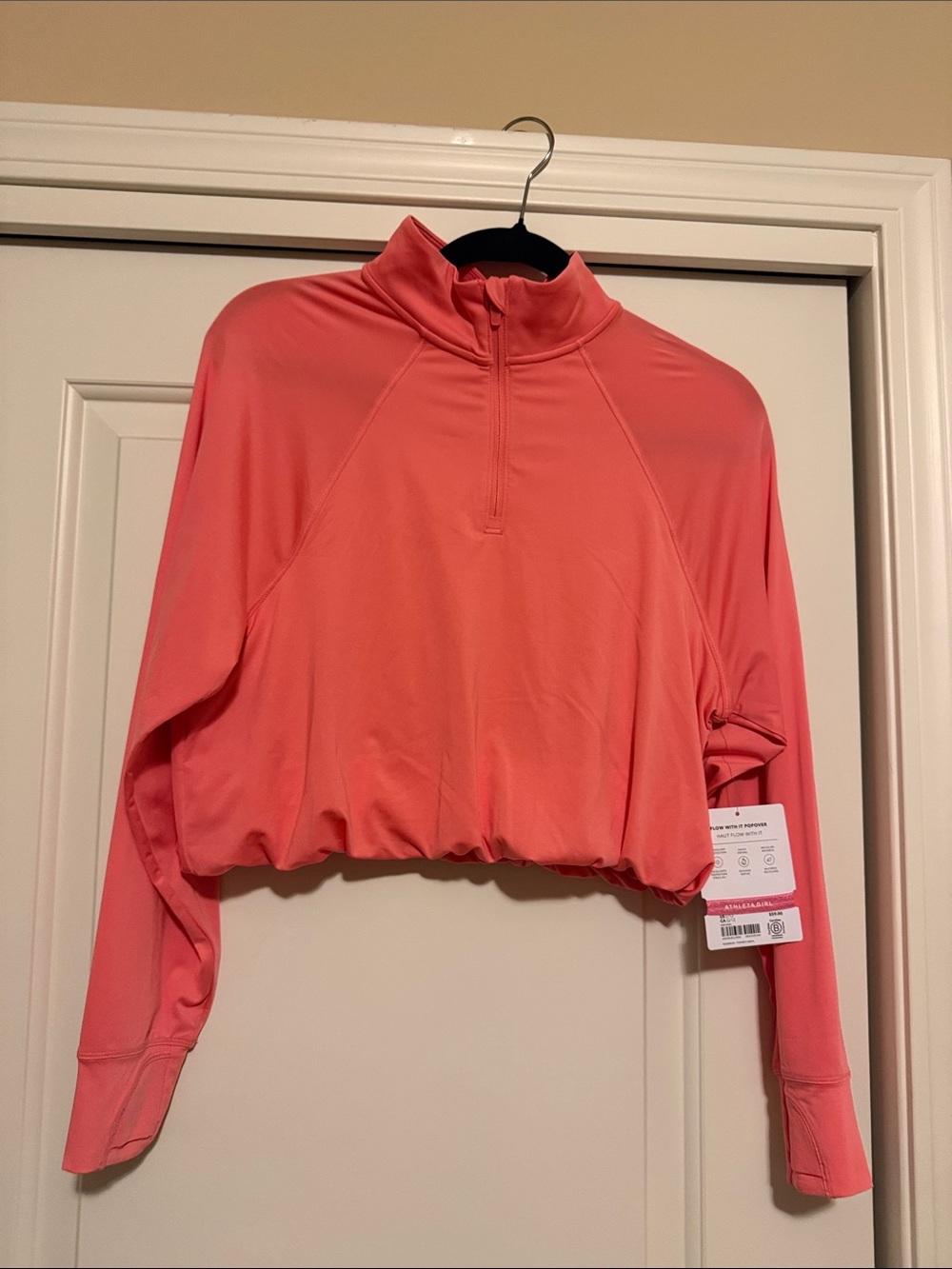 Athleta Pink Coral Cropped Half-Zip Pullover
